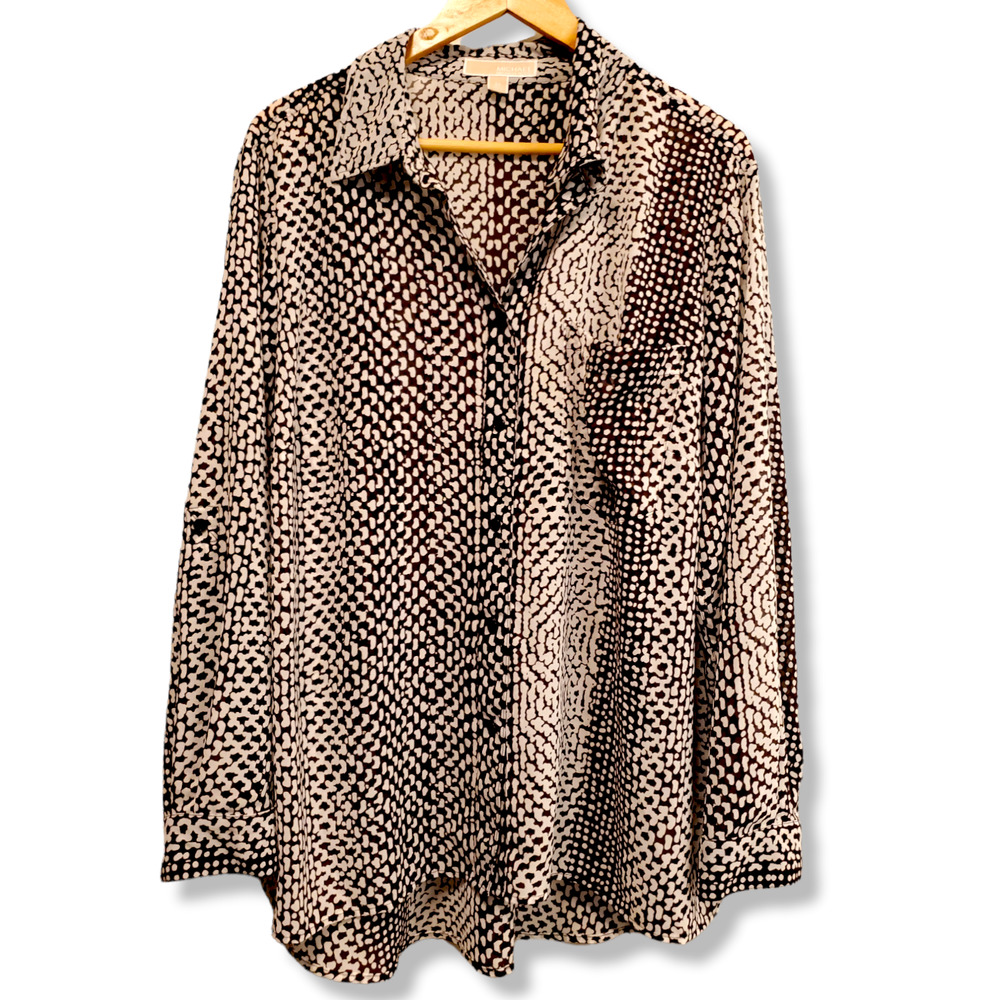 Michael Kors Plus Size Animal Print Button Up Blouse Size 2X Tan & Brown